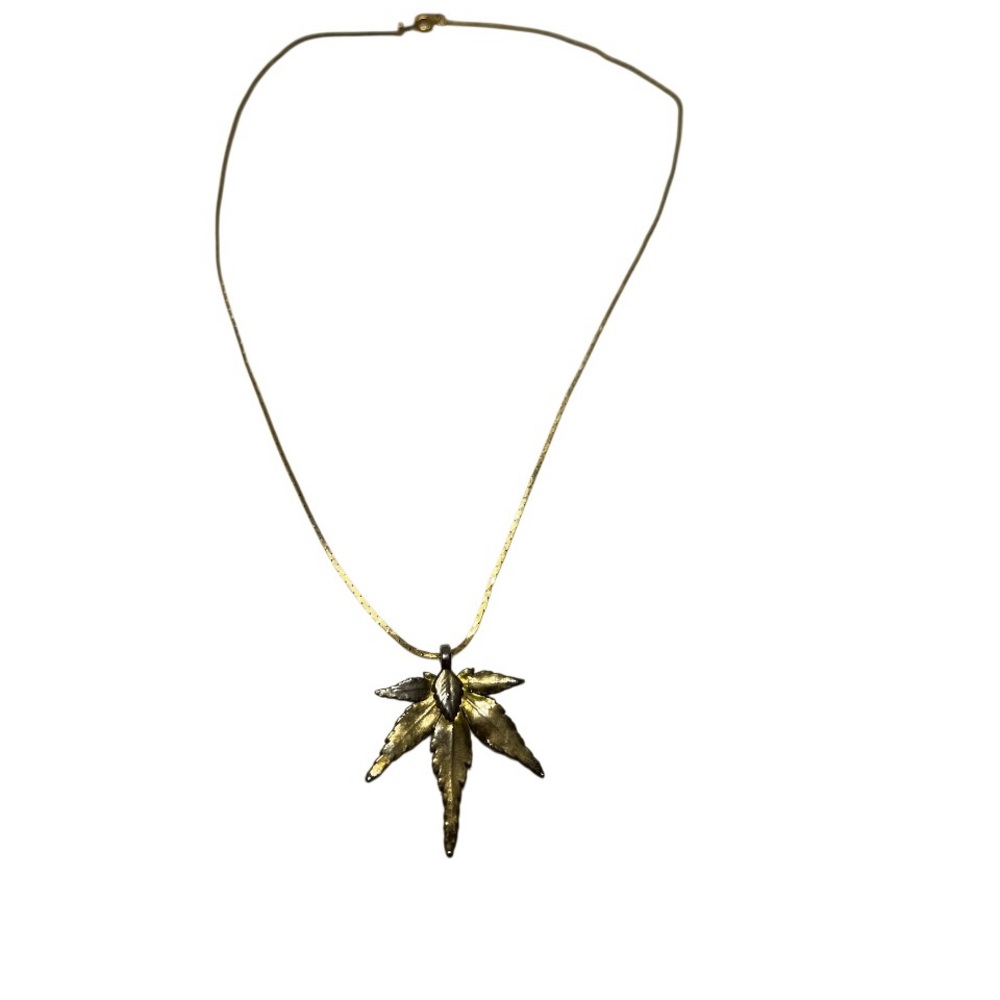 Gold Dipped Japanese Maple Leaf Pendant on 18" Gold Tone Chain.
